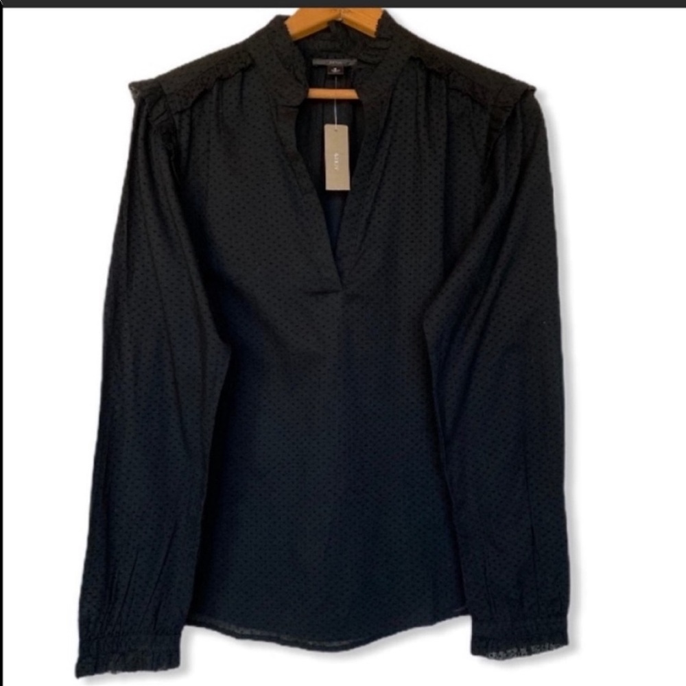 NEW J Crew Black V-Neck Popover Blouse Small